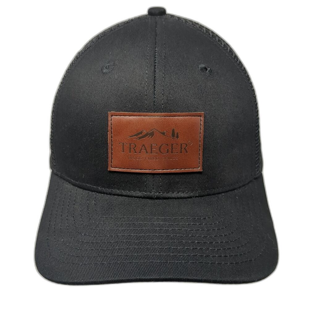 Traeger Patched Logo Snapback Trucker Hat Black One Size Adjustable Mesh Back